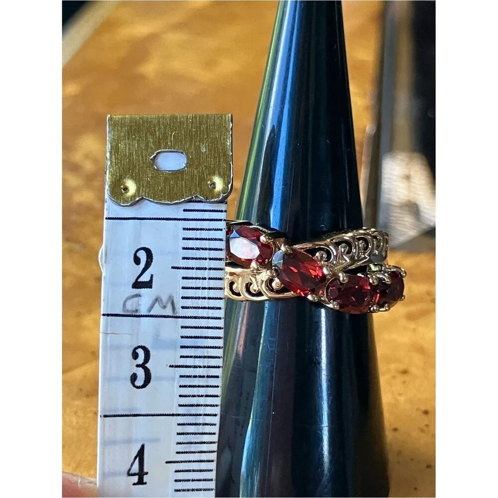 Natural Red Garnet Sterling Silver Ring Size 5.75
